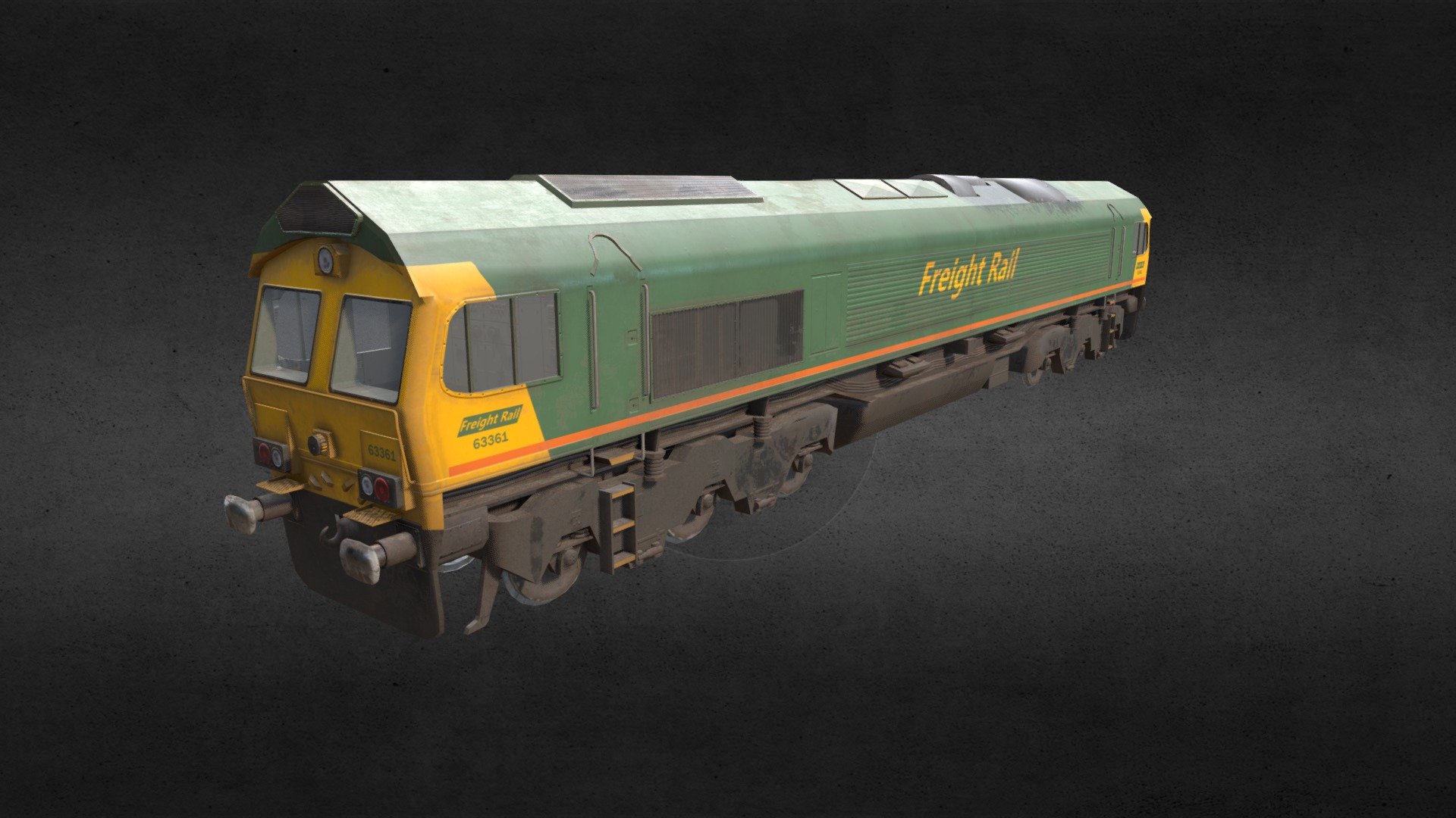 Low poly Diesel locomotive for use in gaming.

10663 polys and 120005 verts.

Textures are 4096x4096 (Defuse, metallic, normal, roughness and AO) 

UV mapped (overlapping)

Original .psd for ease of changing decals and color if requested 3d model