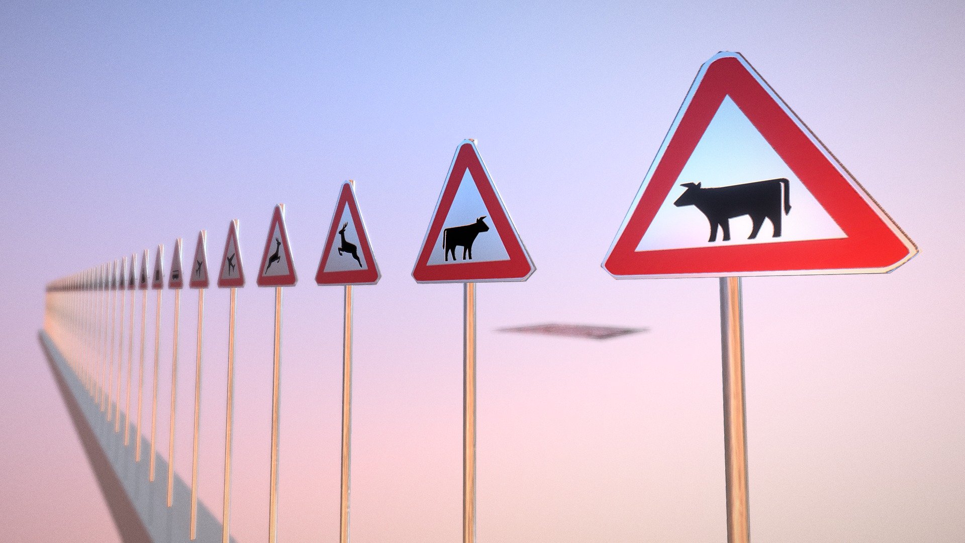 Verkehrsschilder Gefahrenzeichen 2 - Verkehrsschilder Gefahrenzeichen 2 - Buy Royalty Free 3D model by VIS-All-3D (@VIS-All) 3d model