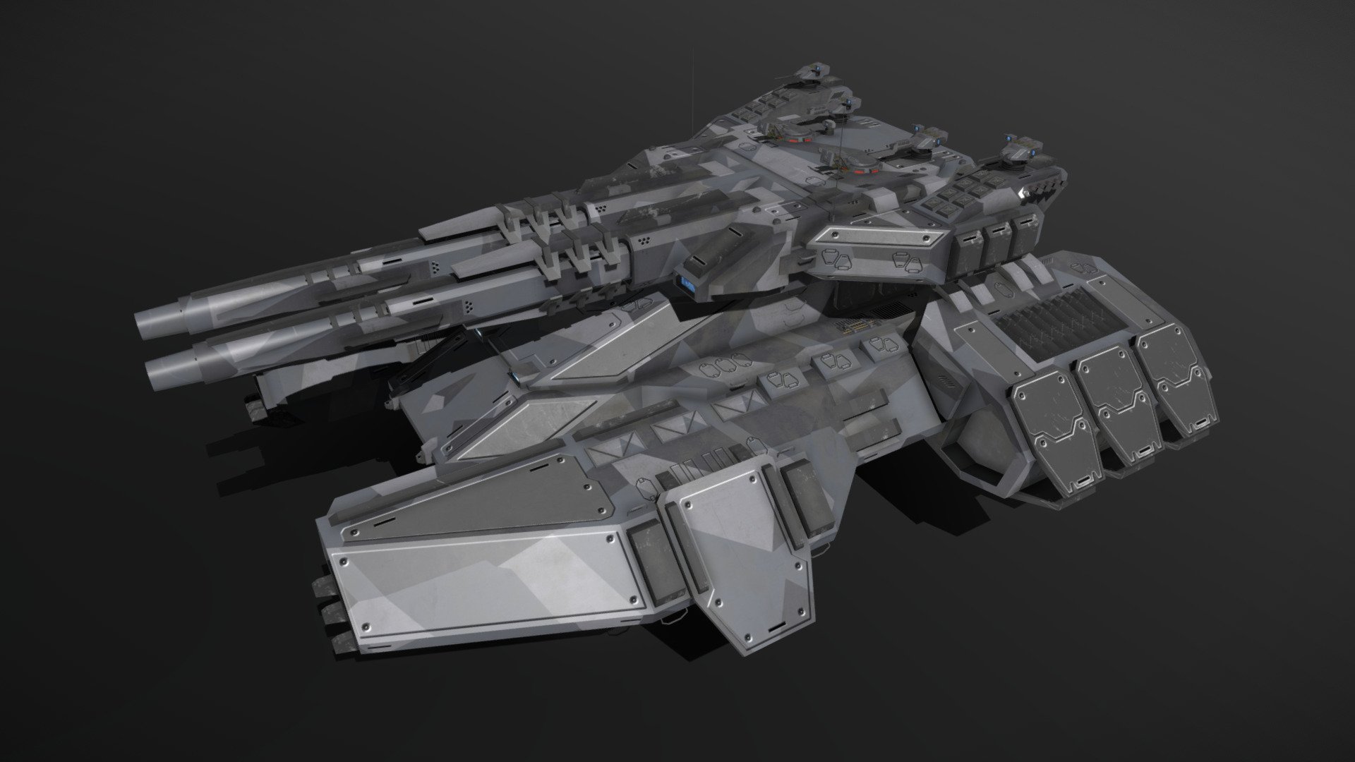 This is a model of a low-poly and game-ready scifi tank. 

The barrel consists of two separate meshes and can be animated with a keyframe animation tool (firing animation). The turret can rotate left/right, the gun can rotate up/down. The track movement can be animated with UV offset.

The model comes with several differently colored texture sets. The PSD file with intact layers is included too.

Please note: The textures in the Sketchfab viewer have a reduced resolution to improve Sketchfab loading speed.

If you have bought this model please make sure to download the “additional file”.  It contains FBX and OBJ meshes, full resolution textures and the source PSDs with intact layers. The meshes are separate and can be animated (e.g. firing animations for gun barrels, rotating turrets, etc) 3d model