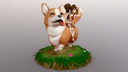 Corgi Explorer pixie, flatshaded, corgi, blender