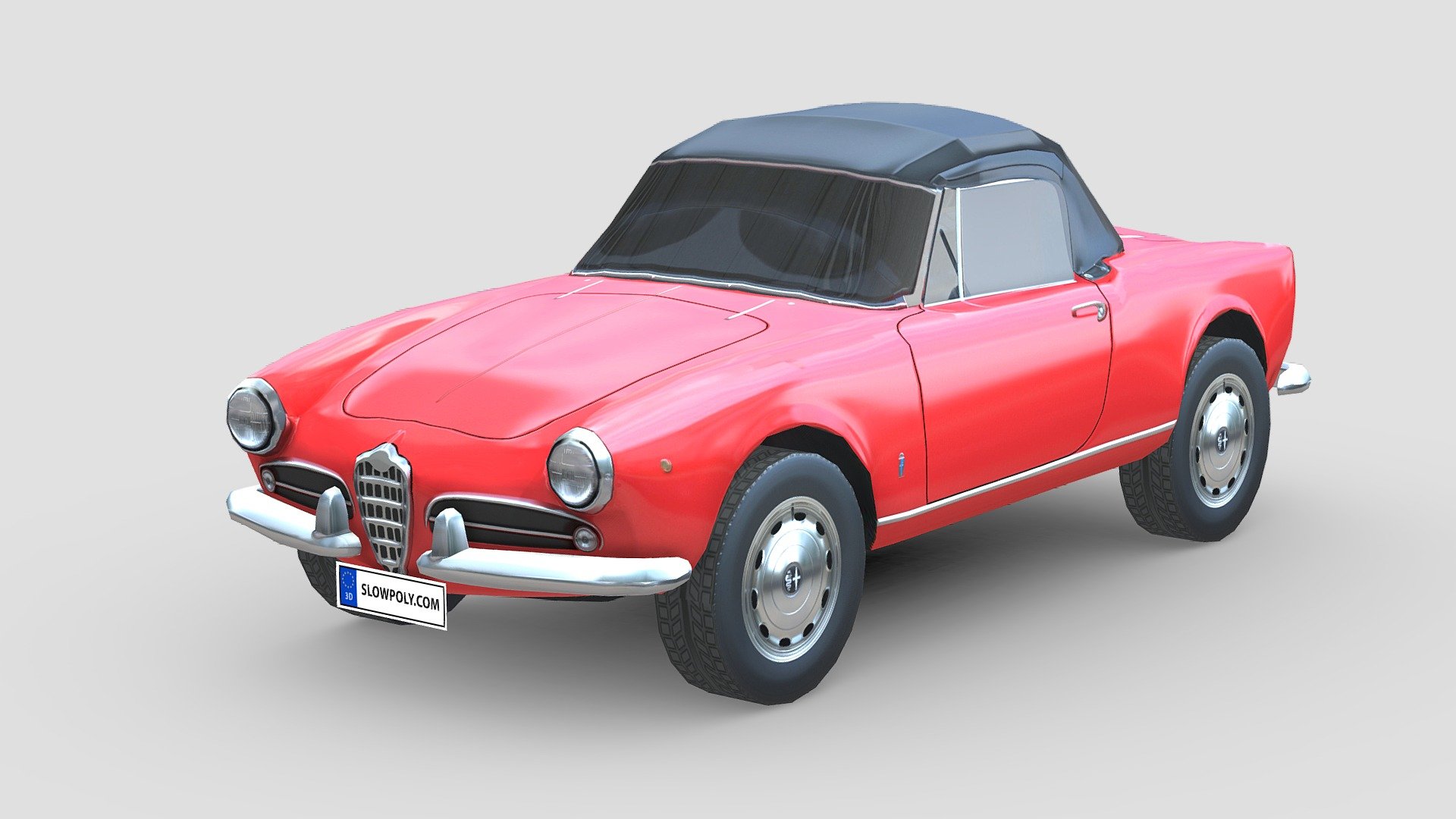 Low poly car with nice geometry and surface flow, realistic looking with high-quality textures.

Buckle up and join the ride with our incredible 3D model car! With few polygons, it’s light, flexible, and realistic. High-quality textures bring it to life. Effortlessly integrate it into any project and let your creativity soar. Get ready for a thrilling journey!

If you love this 3d model and curious about how it’s done, visit our tutorial here:
https://www.slowpoly.com/l/course unlock the technique, tool and trick to crafting this detailed-looking low poly car now! - Alfa Romeo Giulietta Spider 1955 - Buy Royalty Free 3D model by slowpoly 3d model