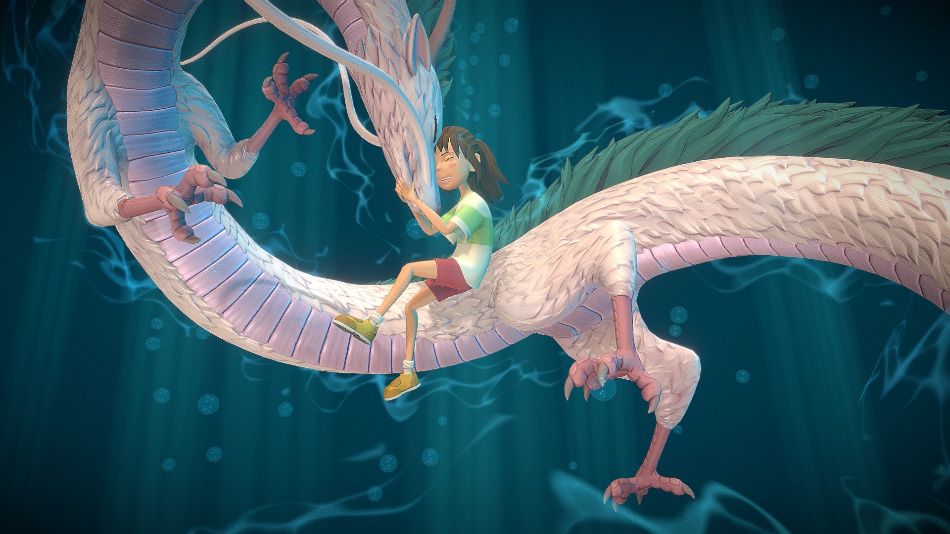 I have finally decided to make a fanart of something that has deeply touched my heart, so this is a small tribute to the film and the beautiful world of Hayao Miyazaki <3
The modeling and texturing were done with Blender with the help of Substance Designer for Haku's fur and the bakes were done in Marmoset Toolbag.
Here you can see all the details of the proyect https://www.artstation.com/artwork/GakegQ - Spirited Away fanart - 3D model by The Parabox (@mariamorain) 3d model