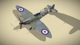 Supermarine Spitfire lowpoly WW2 fighter ww2, airplane, fighter, interceptor, raf, spitfire, aircraft, supermarine, airforce, lowpoly, military, gameasset, plane