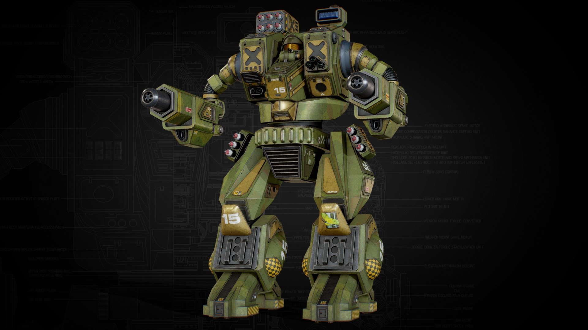 Clan's Hellbringer (Loki) Battlemech, based on battlemech designed by Steve Venters.

The Hellbringer BattleMech, hailing from the Jade Falcon Clan in the vast Battletech universe, is a fearsome war machine that strikes terror into the hearts of its enemies. This sleek and powerful &lsquo;Mech embodies the relentless and aggressive nature of the Jade Falcons, known for their ruthless pursuit of dominance. Equipped with advanced weaponry, including long-range missile launchers and energy-based armaments, the Hellbringer excels at devastating its foes from a distance. Its exceptional speed and maneuverability, combined with formidable firepower, make it a formidable force on the battlefield, allowing the Jade Falcons to maintain their iron grip and leave destruction in their wake.

Optimized for next-gen engines, this asset boasts meticulously 4k detailed textures and an astonishing polygon count of 150k triangles 3d model