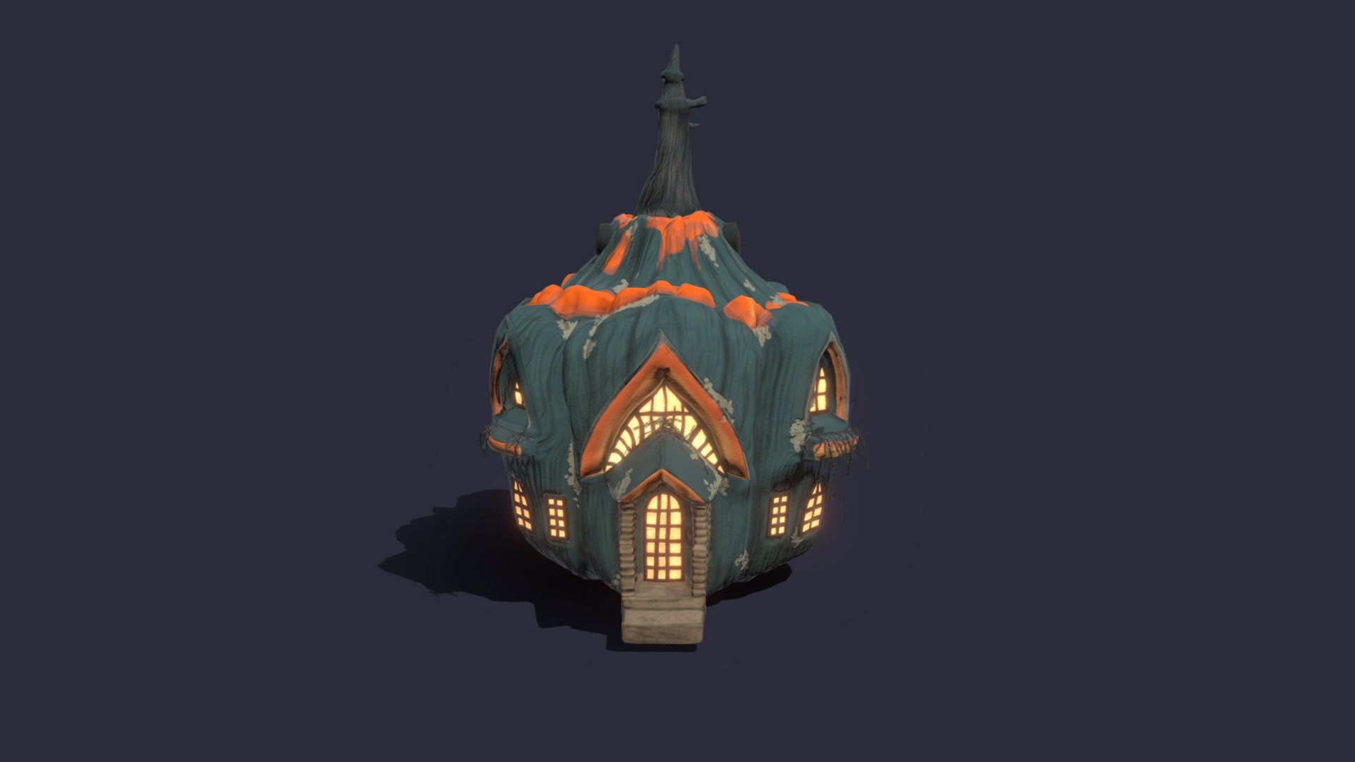 This Pumpkin House finds itself in the middle of a huge pumpkin patch, it has a singular resident taking care of his Alpaca Birds as he enjoys his life.
On the residence an array of pumpkins is being grown, mostly normal pumpkins but also a few blue looking pumpkins that emit a faint light&hellip; Do these contain magical properties by chance? The old man living inside of the pumpkin house says someone has been stealing the blue pumpkins for a while, and to help him find them.. who would do such a thing?

This pumpkin house has been created for a school assignment with a design made by DrawThings Ai, the incredible AI generator for Apple products that allows for creating multiple generated images on top of previous ones with generated seeds.
It took around 8/9 times of building on top of previous images, but then this beauty of a pumpkin appeared. 
Redesigning the back and part of the color schemes was a lot of fun and helped me create this piece 3d model