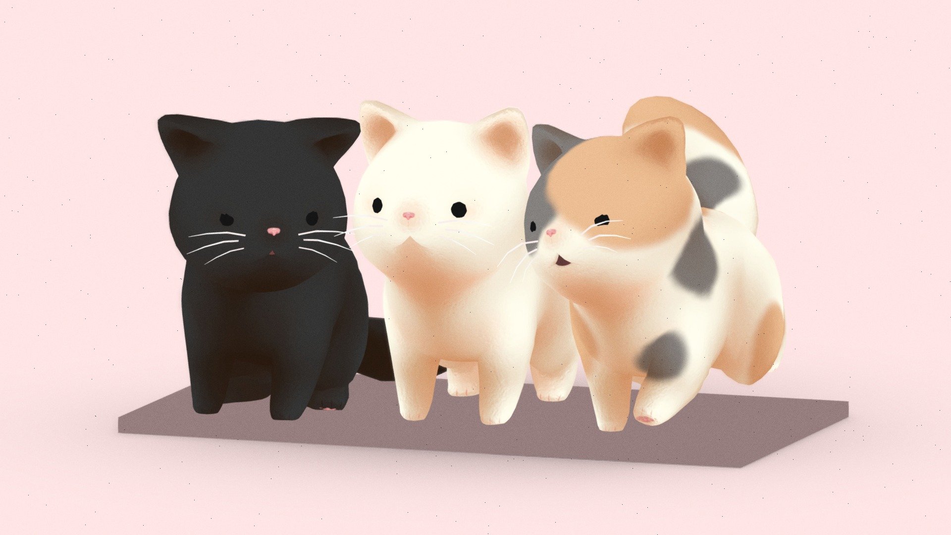 Just 3 chonky cats.

full rig available on download.
Modeled and rigged on Maya, textured on substance Painter
First time rigging a non-human - Chonky Cat Trio - Download Free 3D model by Kanna-Nakajima 3d model