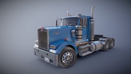 Kenworth daycab truck tree, truck, transportation, traffic, dock, delivery, large, peterbilt, semitruck, rigged