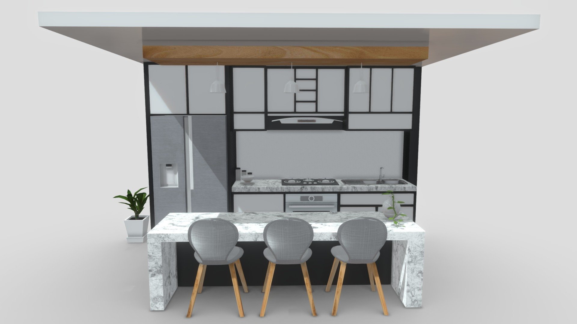 white modern design kitchen with lights - blender eevee

Interior design for dining room with velvet white chairs, wooden table and vintage on light gray background, Scandinavian style, 3D render, 3D illustration

All used textures are available in the main folder. Using HDRI and CC0 licensed textures

All render settings and materials are set up in the Blender file. Just choose a camera angle and the scene is ready to render

All exported files are triangulated, linked into one object and exported with default Blender 2.92 settings.

.blend - white modern design kitchen with lights blender - 3D model by mim232007 3d model