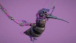 Hummingbird mech bird, future, cyberpunk, electronics, gametextures, substancepainter, blender, sci-fi, animation