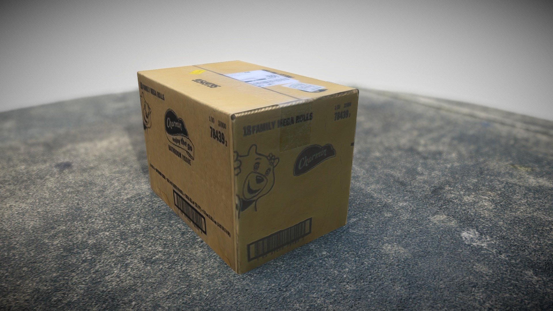 Large cardboard box of 18 family mega rolls by Charmin 3d model