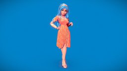 Introducing Lola Lux orange, b3d, pinup, summer, dress, bluehair, ztitus, girl, blender, blender3d, stylized, noai