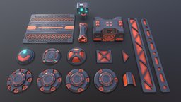 Kitbash Kit case, panels, floor, tech, mid-poly, kitbash, game-asset, 4k-textures, blender, pbr, sci-fi, 16-pieces, end-caps, floor-panels, robot-head, tech-case, tech-equipment