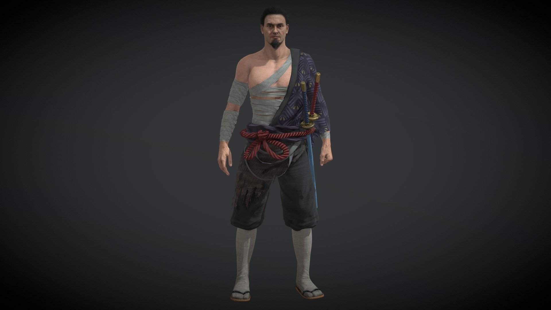 Samurai:
Complete archive in additional file.

Character in A-pose ( Game Version).




High details.

Highres unique textures.

Rigged.

Exported to Unreal ( migrate files). Use same standard unreal mannequin skeleton. Can handle the same animations as Unreal mannequin from marketplace.

Highres Texturesets.

Professional Uv Layout.

Character mesh.

3d Game Ready Samurai Warrior Character.

High detail and realistic model.

Rigged, with high definition textures.

Texture types:




Albedo (Diffuse).

Normal.

Roughness.

Metallness.

ORM(Unreal Engine).
 - Samurai Character PBR Game Ready - Buy Royalty Free 3D model by lidiom4ri4 3d model