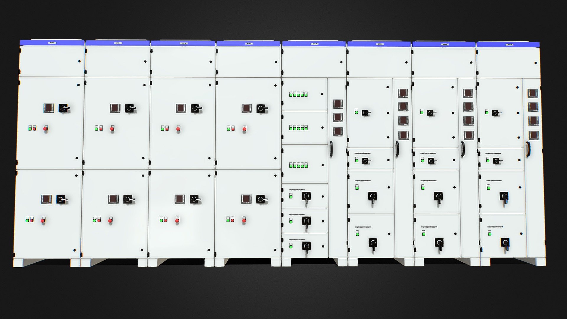 Complete Panels electricity cupboard.
Complete transformer substations are designed to receive, convert and distribute electrical energy of three-phase alternating current of industrial frequency 50 and 60 Hz at power facilities, oil and gas industry and other facilities with a dead-earthed or insulated neutral on the low voltage side. KTP are made according to technical requirements. It is possible to place the package transformer substation in block-boxes of cold or heat-insulated execution of one- and multi-modular construction (metal welded frame, sheathed with sandwich panels) - Complete Panels electricity cupboard - Buy Royalty Free 3D model by omg3d 3d model