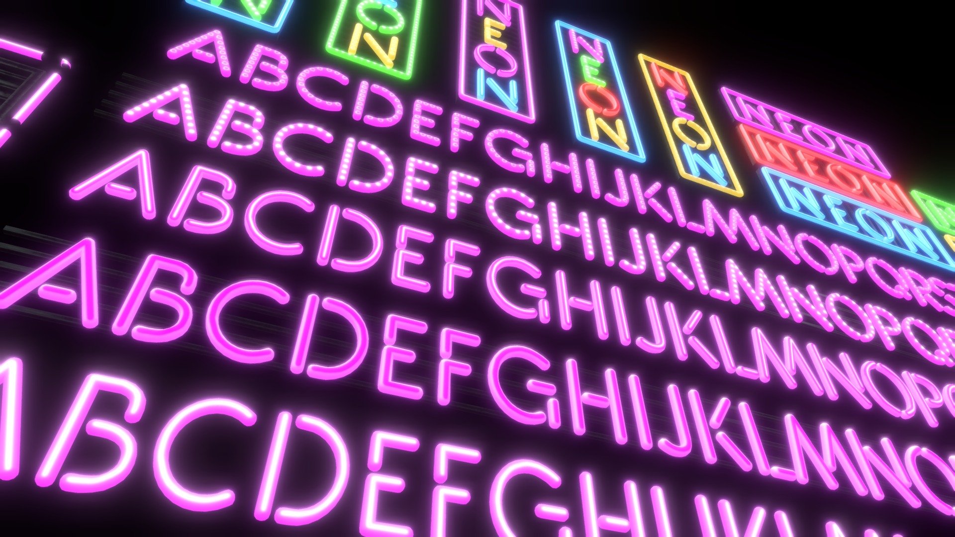● Optimized Set for Games, Vrchat worlds



● Unity Package: 2019.4.31f1 or newer version

  Requires Post Processing download for proper display!



 FBX  Package:

● Demo &amp; Base FBX

● Also as a separate FBX each item individually (55 items)



● The elements can be used to create any text

●  You can make any colour!

● Grey scale with textures that can be easily coloured



● 5 styles of textures (4K)

● 1 profile texture (4K)

● 5 preset colour variations (Unity)

● Profiles in several sizes, which can be assembled into tall or long background profiles

● Multiple sizes of neon frames

● Multiple sizes of simple grids - Neon Alphabet, Numbers, Sign profiles - Buy Royalty Free 3D model by deko (@deko_ai) 3d model