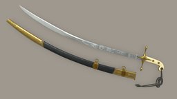 Mameluke Sword Low Poly PBR egypt, warrior, empire, curved, army, british, ottoman, vr, ar, realistic, science, scimitar, kilij, mameluke, mamluk, weapon, asset, game, 3d, low, sword, history, cross-hilted