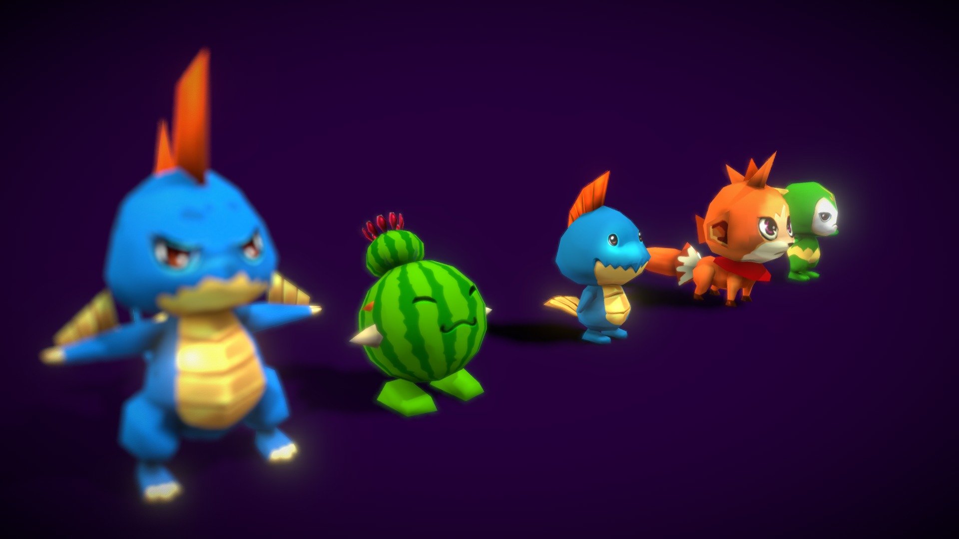 This is 5 model monster cartoon :
- Goria Monster 
- watermelon Monster 
- Rapter Monster 
- Fox Monster 
- Tree Monster 
All model in the Texture Attlat  2048/2048 - Character Monster MM - Buy Royalty Free 3D model by V5 (@sakurav) 3d model