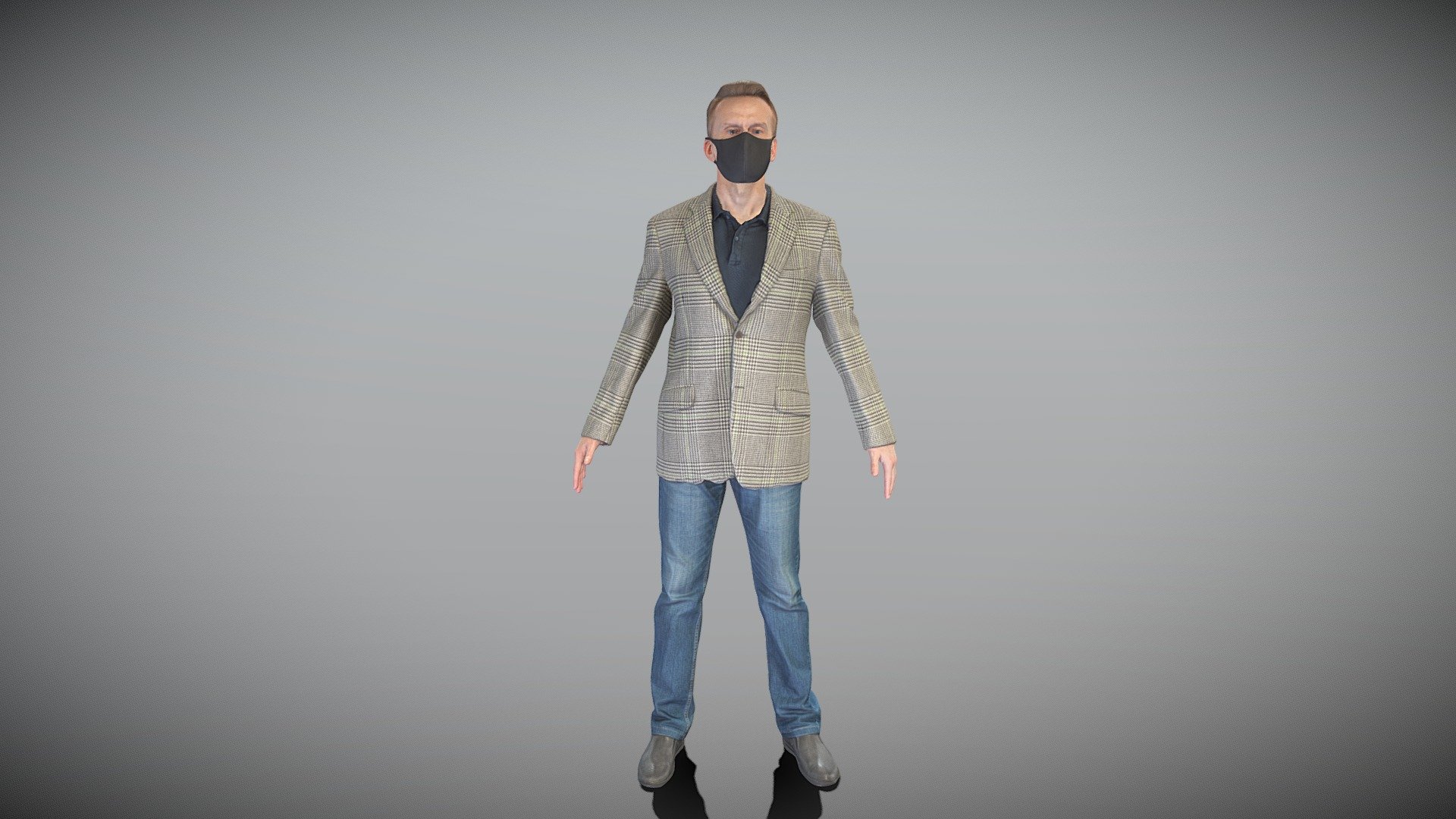 This is a true human size detailed model of a young handsome man of Caucasian appearance dressed in blazer, jeans and face mask. The model is captured in the A-pose with mesh ready for rigging and animation in all most usable 3d software.

Technical specifications:




digital double scan model

low-poly model

high-poly model (.ztl tool with 5-6 subdivisions) clean and retopologized automatically via ZRemesher

fully quad topology

sufficiently clean

edge Loops based

ready for subdivision

8K texture color map

non-overlapping UV map

ready for animation

PBR textures 8K resolution: Normal, Displacement, Albedo maps

Download package includes a Cinema 4D project file with Redshift shader, OBJ, FBX, STL files, which are applicable for 3ds Max, Maya, Unreal Engine, Unity, Blender, etc. All the textures you will find in the “Tex” folder, included into the main archive.

3D EVERYTHING

Stand with Ukraine! - Man in blazer and jeans ready for animation 434 - Buy Royalty Free 3D model by deep3dstudio 3d model