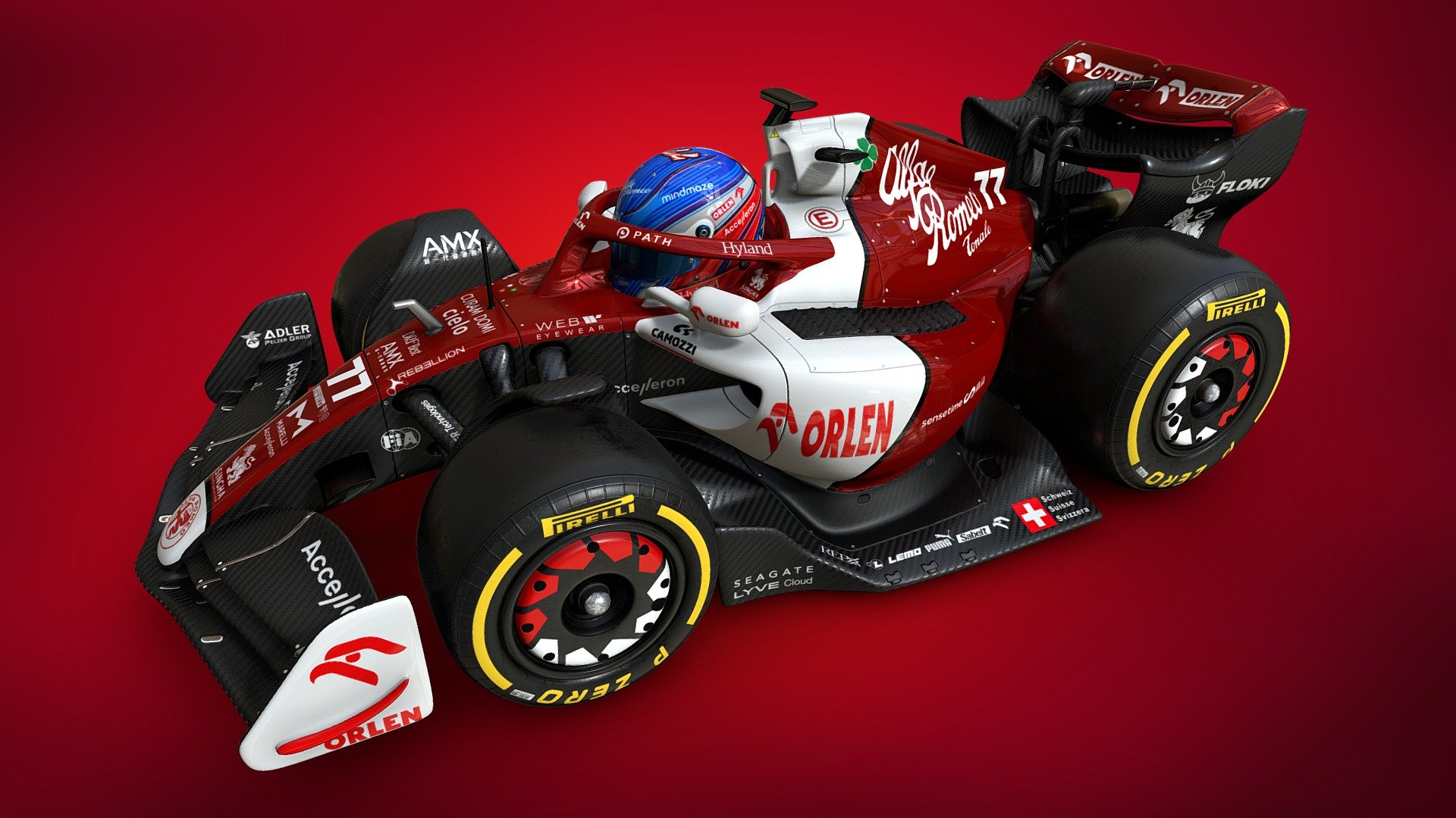 The model 3D AlfaRomeo C42 of 77 Valtteri Bottas,in Choro-Q style. 
Modeling 3dsmax texturing 3DcoatTextura 3d model