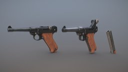 P08 Luger world, b3d, pistol, luger, blender, blender3d, gun, war, history