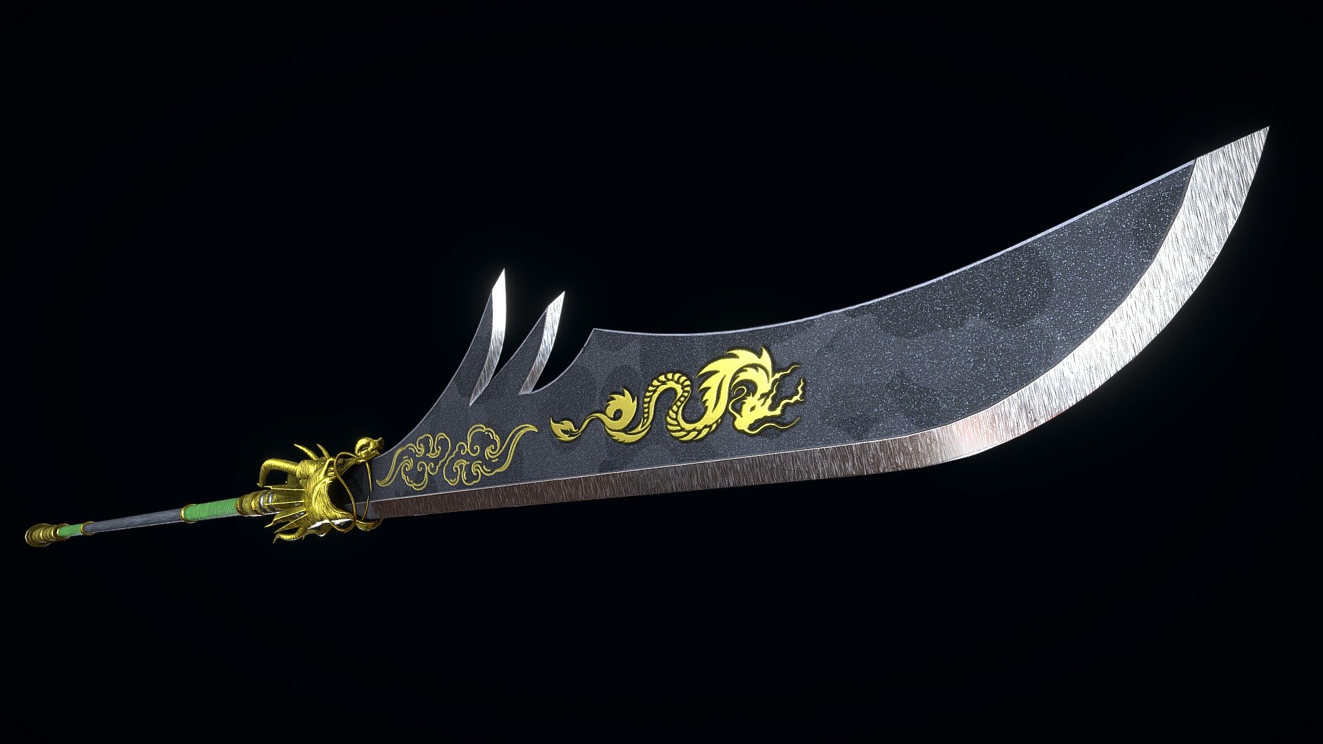 Low-poly 3D model of Great Guandao. A guandao is a type of Chinese pole weapon that is used in some forms of Chinese martial arts 3d model