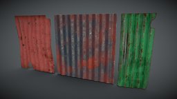 Rusted corrugated panels apocalyptic, post-apocalyptic, gameprop, scrap, corrugated, scrapyard, junkertown, gameasset, modular, corrugated-metal, corrugatedmetalsheet