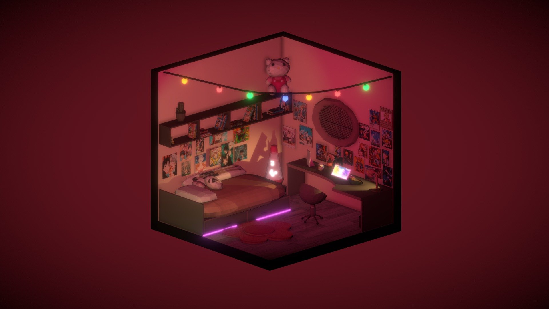 My first isometric room in blender. The design is made in the form of an otaku gitls room. :) 

<(￣︶￣)> - Otaku habitat - isometric room - 3D model by Kseniyanim 3d model