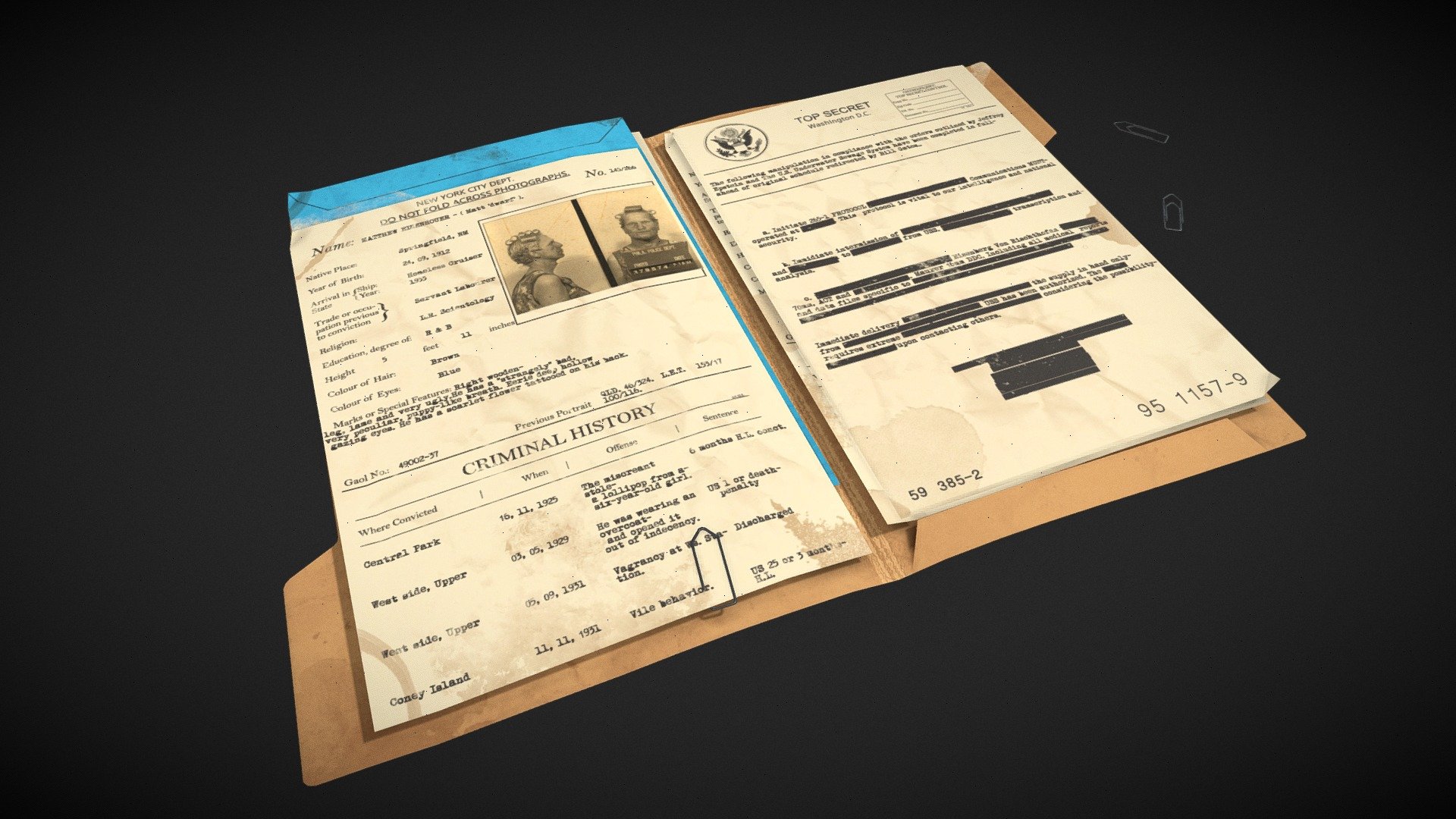 Realistic game-ready asset.
Contains 2k and 4k textures .png, FBX files.

Made with Substance Painter and Designer, Maya, Zbrush, Affinity Designer.

ps: I may provide another file formats if asked. Thanks! - Criminal Files - Buy Royalty Free 3D model by oisougabo 3d model