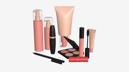 Face makeup set mockup body, face, set, care, tube, cream, powder, soft, clean, mockup, head, box, mascara, cosmetics, lipstick, lotion, eyeliner, 3d, pbr, plastic