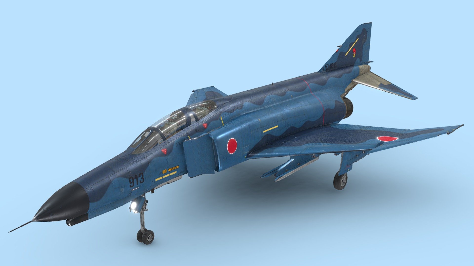 The McDonnell Douglas F-4 Phantom II is an American tandem two-seat, twin-engine, all-weather, long-range supersonic jet interceptor and fighter-bomber originally developed by McDonnell Aircraft for the United States Navy. 

Phantom production ran from 1958 to 1981 with a total of 5,195 aircraft built, making it the most produced American supersonic military aircraft in history, and cementing its position as a signature combat aircraft of the Cold War.

As of 2021, 63 years after its first flight, the F-4 remains in active service with the air forces of Iran, South Korea, Greece, and Turkey.

This livery resembles the JASDF (Japan Air Self-Defense Force) variant of the aircraft.

On 17 March 2021, the Mitsubishi F-4EJ Phantom II was retired after 50 years of service with the JASDF, being replaced by the F-35A 3d model