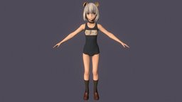 T pose rigged model of Origami Tobiichi cute, origami, teenage, collar, teen, woman, schoolgirl, short-pants, anime-girl, short-hair, date-a-live, girl, female, human, anime, rigged, origami-tobiichi, dog-tail, dog-ears, dog-costume