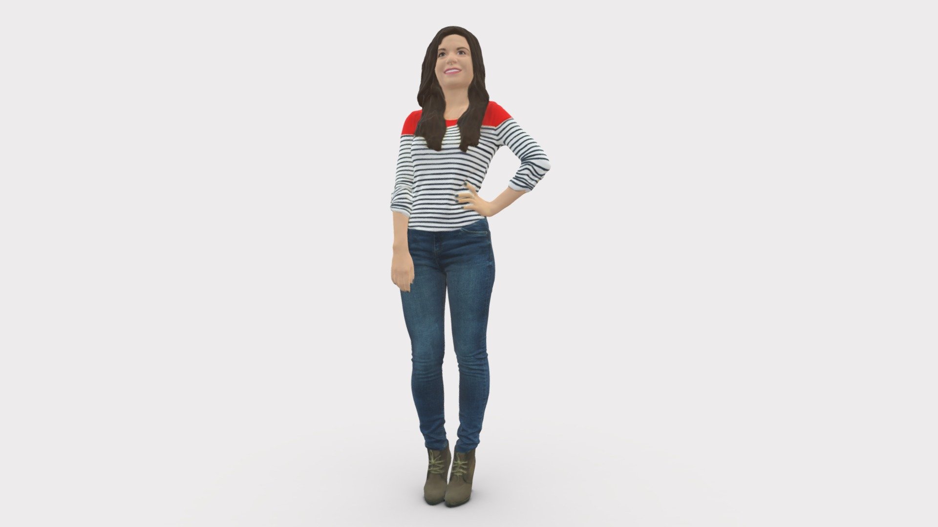 We provide unique 3d scanned models with realistic proportions for closeup and medium-distance views in artworks, paintings and classes. As well as architectural visualization projects.

Main features:




high-end realistic 3d scanned model;

realistic proportions;

highest quality;

low price;

saves you time for more time in landscaping and interiors visualization.

FEATURES 




3d scanned model 

Extremely clean

Edge Loops based

smoothable

symmetrical

professional quality UV map

high level of detail

high resolution textures

real-world scale

system unit: cm

TEXTURES 




Textural Resolution: 4096 x 4096

Color Map

The model is suitable for stereolithography 3d printing 

The model is also ready for fullcolour 3d printing - Smiling Woman in stripped whiteand  blouse 0881 - Buy Royalty Free 3D model by 3DFarm 3d model