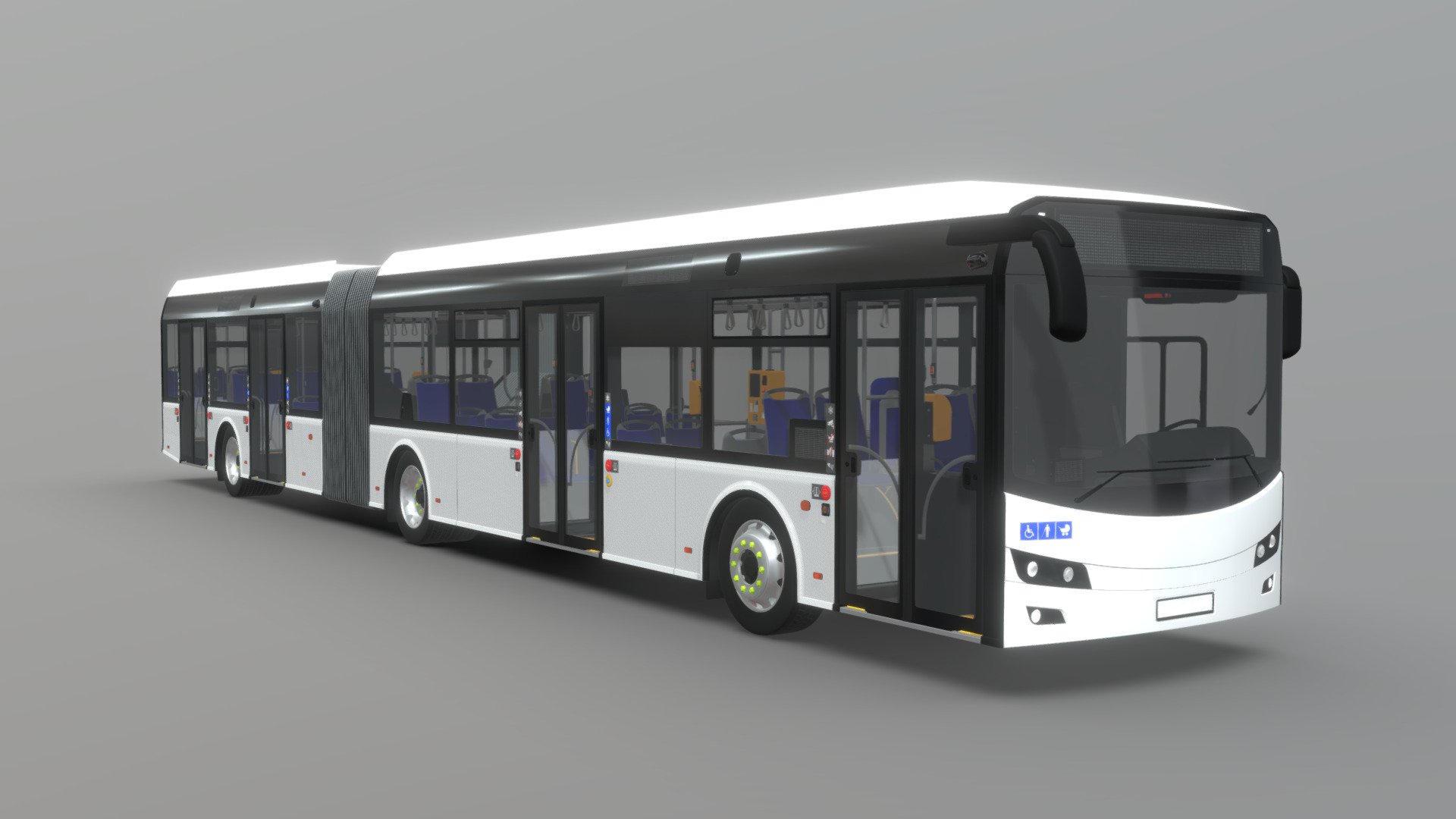 Modern fully low-floor articulated city bus. Original design. Full interior. Total length: 18100mm - Articulated Low-Floor City Bus [Full Interior] - Buy Royalty Free 3D model by KolorowyAnanas 3d model