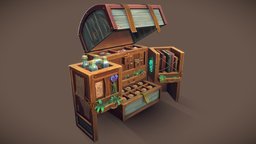Wardrobe of the Arcane Perfumist alchemist, wardrobe, runes, arcane, potions, arcanist, handpainted, pbr, lowpoly, gameart, gameasset, wood, stylized, gameready