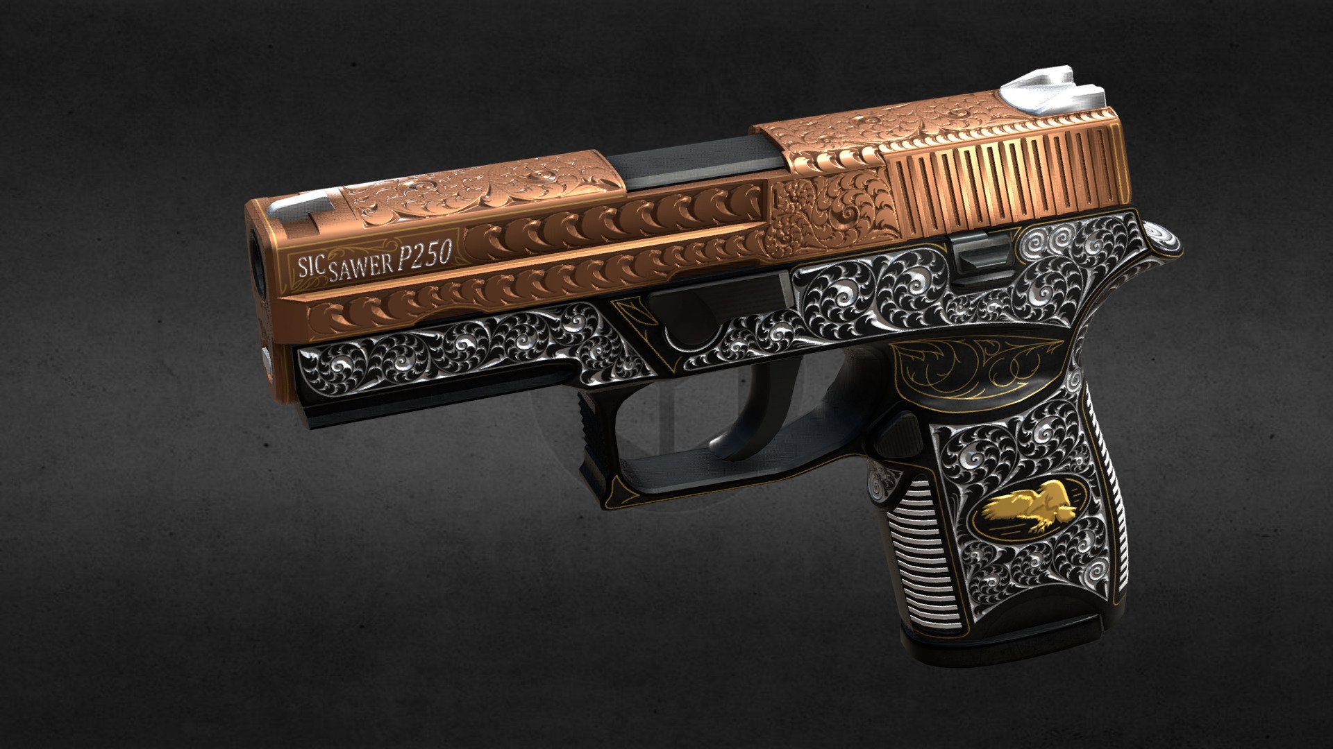 P250 “Tales of the hunter 5” Bronze
 100% authorship. +Normal Map 
Доброго времени суток. Желаю приятного просмотра и всего самого лучшего! - P250 "Tales of the hunter 5" Bronze - 3D model by cursorYX 3d model