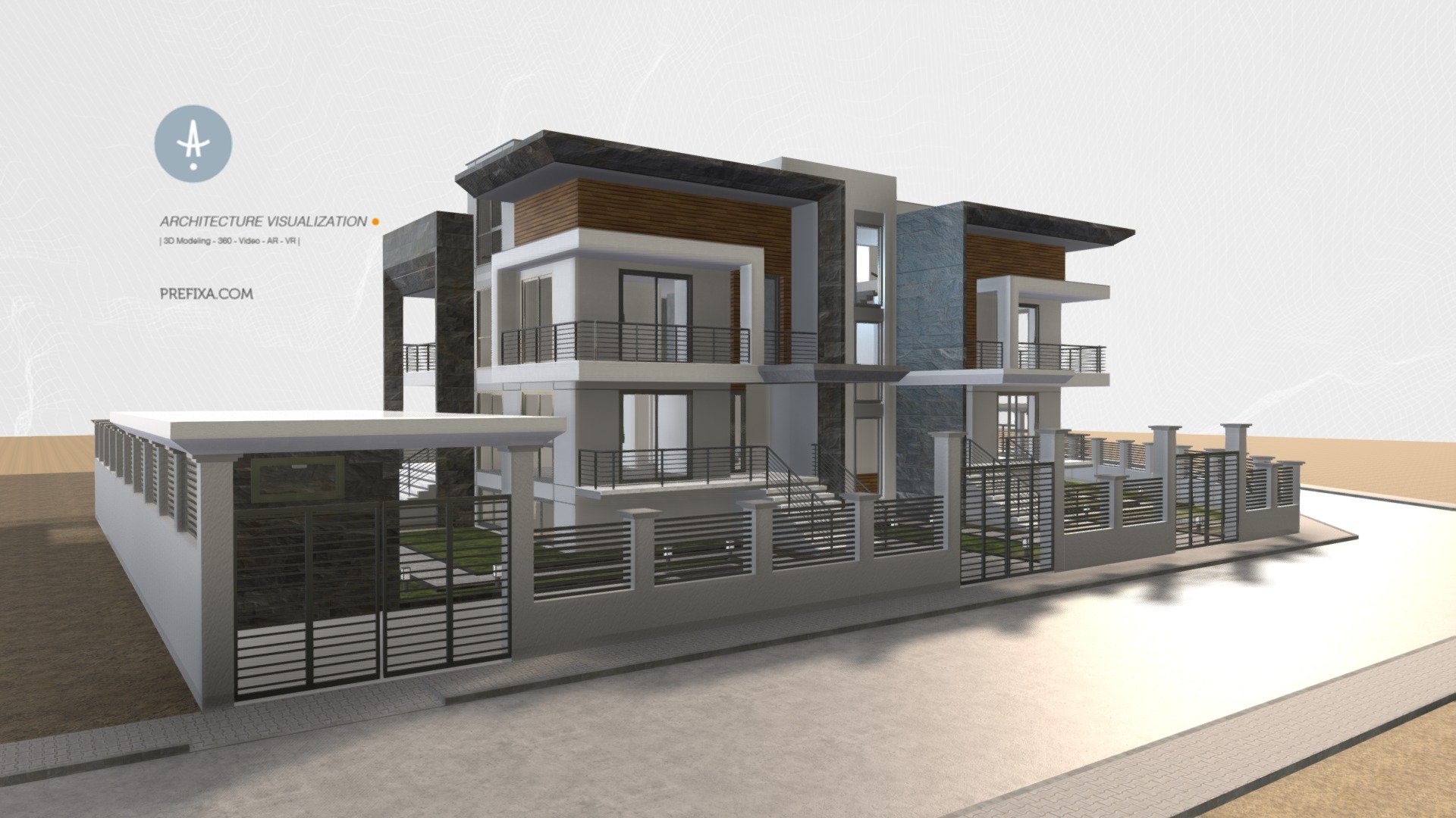** «Twin House 1st. Proposal»**
Category: Architecture 3D Maquettes

—————————————————————————————




3D Design and Visualization Maquette

For Interactive &amp; Online Presentation



www.prefixa.com

—

Copyright mention must be appear for all sharing

© 2020, 3D visualization by Prefixa services - Explore « Twin House » in 3D - 3D model by Prefixa 3d model