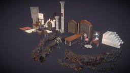 Dark Fantasy Themed Props for Scene furniture, artist, grimdark, substancepainter, maya, 3d, art, student